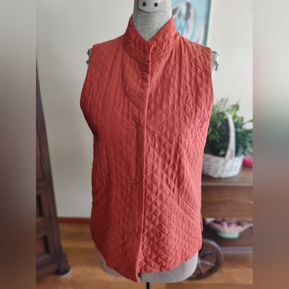 Eileen Fisher Quilted Sleeveless Vest - Rust XS